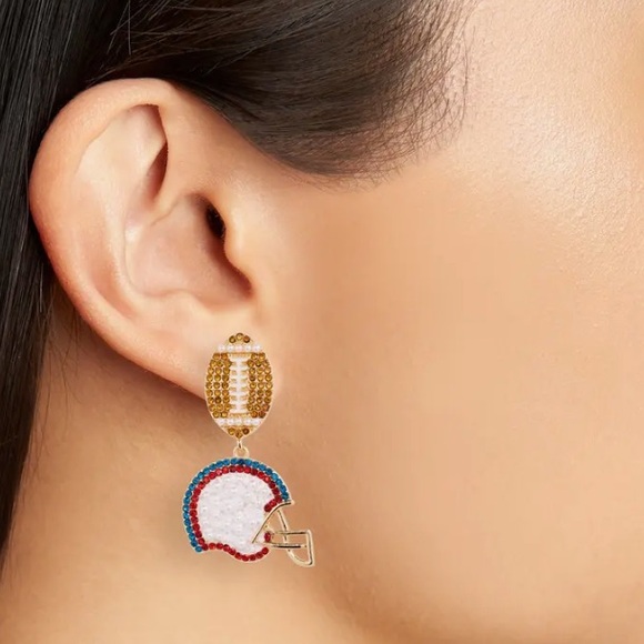 BaubleBar Gold Football Helmet Drop Earrings NWT - Picture 2 of 5
